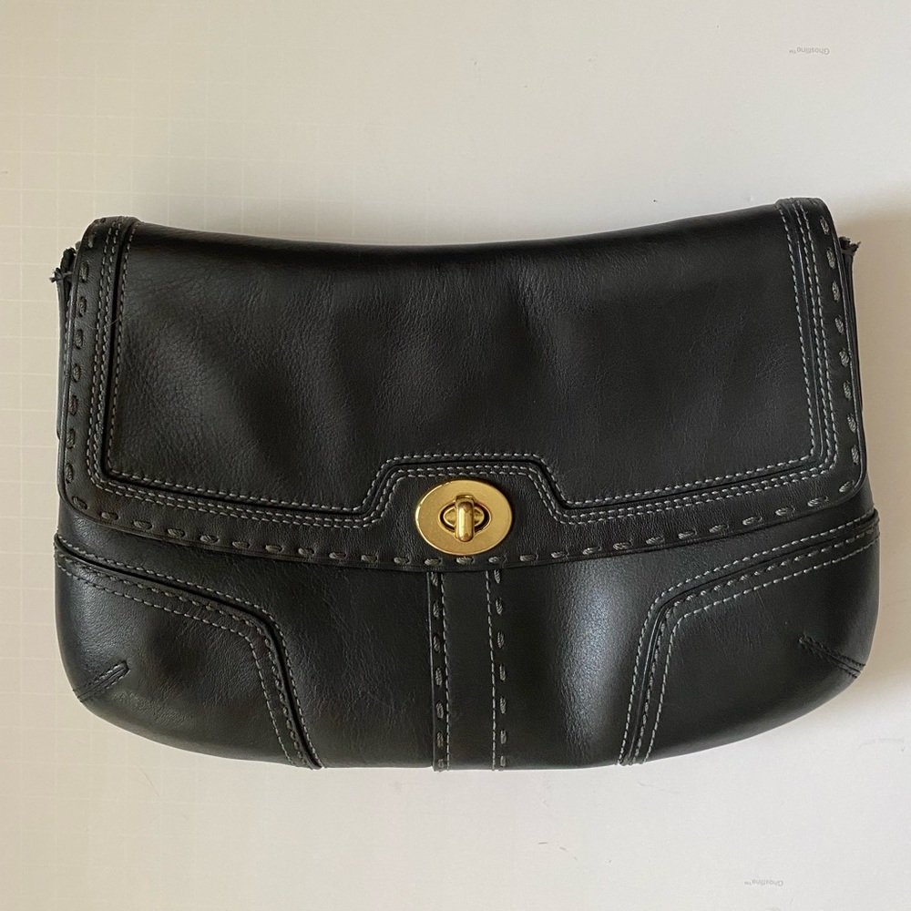 Vintage COACH Legacy Hampton Black 90's Leather Clutch, Gold hardware